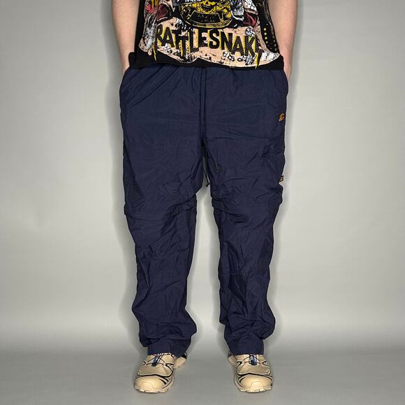 Vintage Starter Track Pants Navy Blue Nylon Sweatpants Yellow Baggy Wide Leg Y2K - Picture 2 of 4